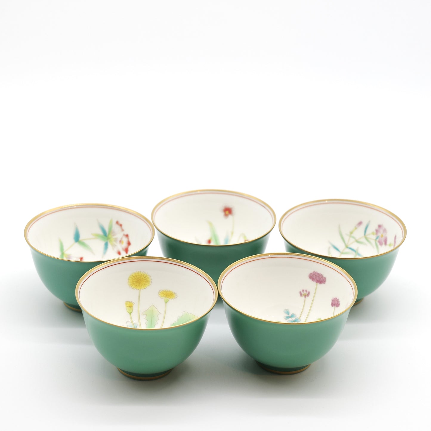 Arita-ware Koransha Tea Cup Set of 5 (5 Types of Japanese Flowers)